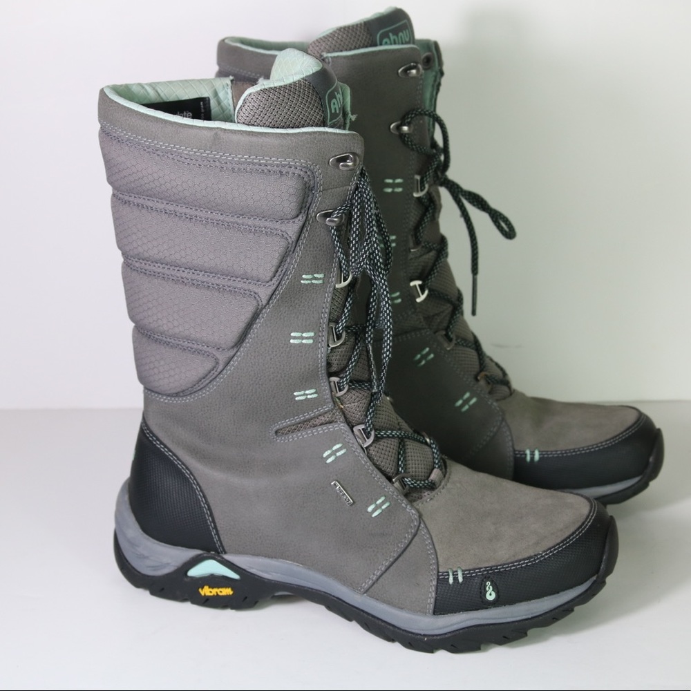 Ahnu Northridge Gray Lace Up Tall Winter Waterproof boots Size 8.5